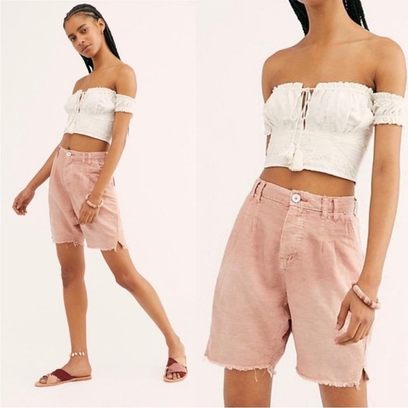 Free People We The Free Utility Harem Shorts Rose Pink Size 2 Button Fly - Picture 1 of 8